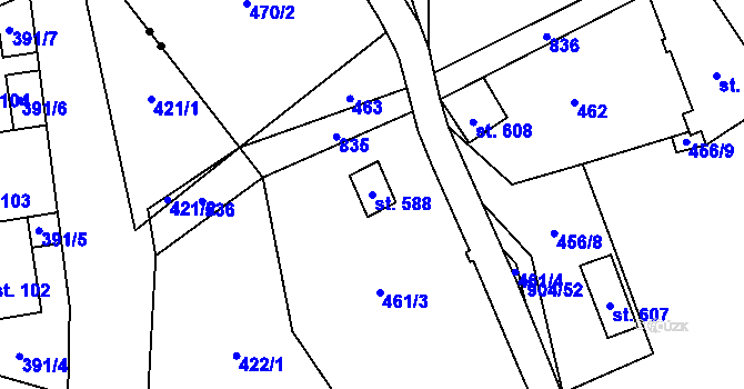 Parcela st. 588 v KÚ Mlýny, Katastrální mapa