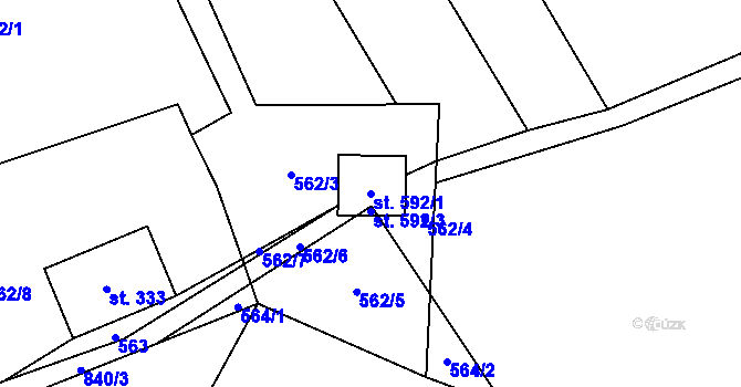 Parcela st. 592/1 v KÚ Mlýny, Katastrální mapa