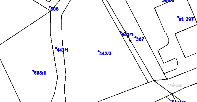 Parcela st. 442/3 v KÚ Mlýny, Katastrální mapa