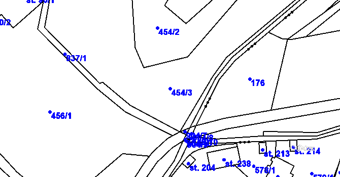 Parcela st. 454/3 v KÚ Mlýny, Katastrální mapa