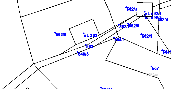 Parcela st. 563 v KÚ Mlýny, Katastrální mapa