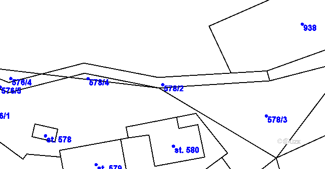 Parcela st. 578/2 v KÚ Mlýny, Katastrální mapa