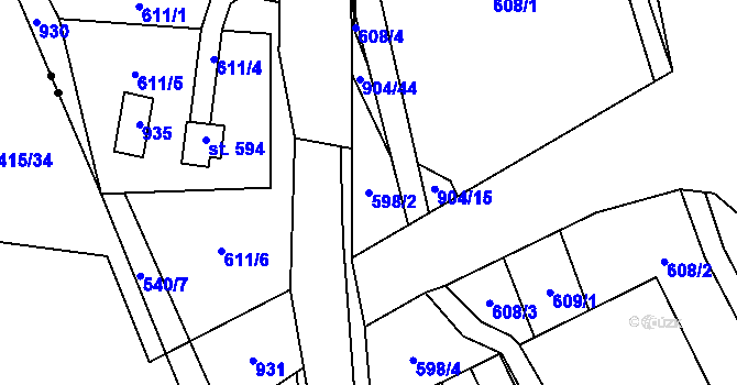 Parcela st. 598/2 v KÚ Mlýny, Katastrální mapa