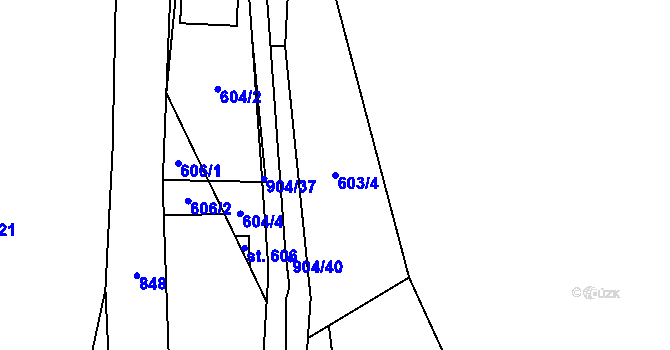 Parcela st. 603/4 v KÚ Mlýny, Katastrální mapa