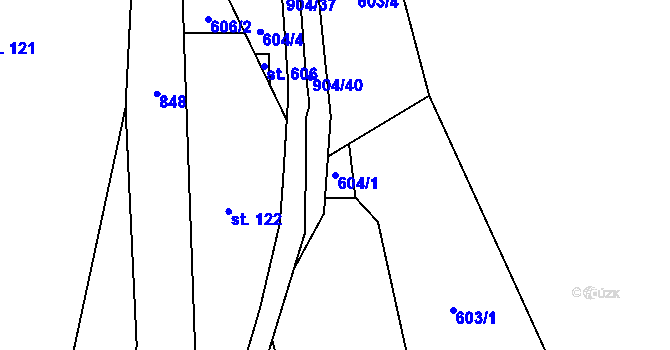Parcela st. 604/1 v KÚ Mlýny, Katastrální mapa