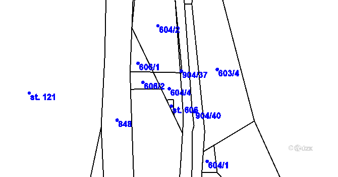 Parcela st. 604/4 v KÚ Mlýny, Katastrální mapa