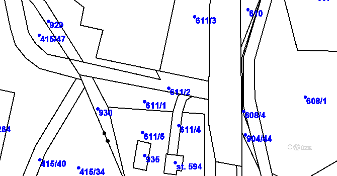 Parcela st. 611/2 v KÚ Mlýny, Katastrální mapa