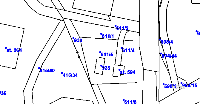 Parcela st. 611/5 v KÚ Mlýny, Katastrální mapa