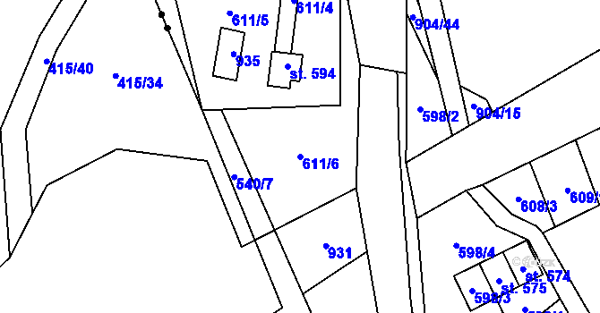 Parcela st. 611/6 v KÚ Mlýny, Katastrální mapa