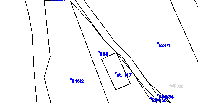 Parcela st. 614 v KÚ Mlýny, Katastrální mapa