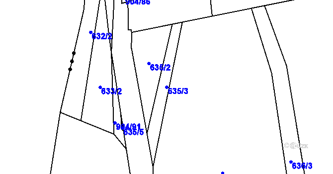 Parcela st. 635/3 v KÚ Mlýny, Katastrální mapa