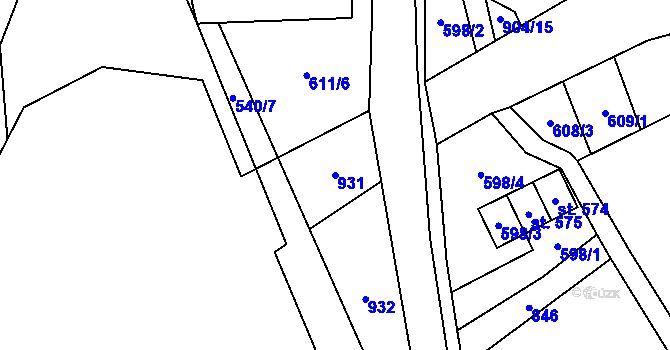 Parcela st. 931 v KÚ Mlýny, Katastrální mapa