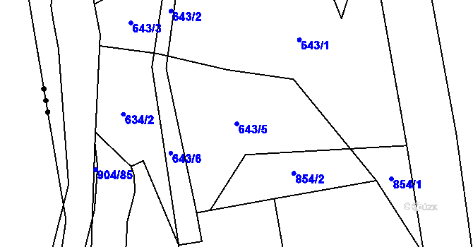 Parcela st. 643/5 v KÚ Mlýny, Katastrální mapa