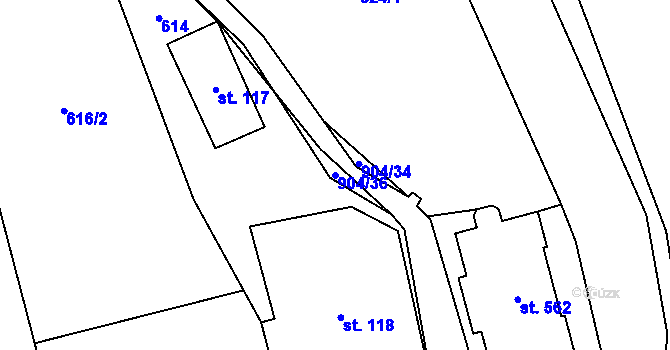 Parcela st. 904/36 v KÚ Mlýny, Katastrální mapa