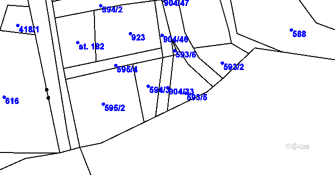 Parcela st. 904/33 v KÚ Mlýny, Katastrální mapa