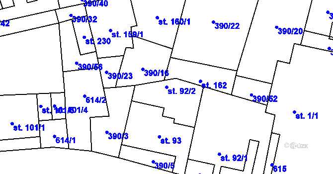 Parcela st. 92/2 v KÚ Verneřice u Hrobu, Katastrální mapa