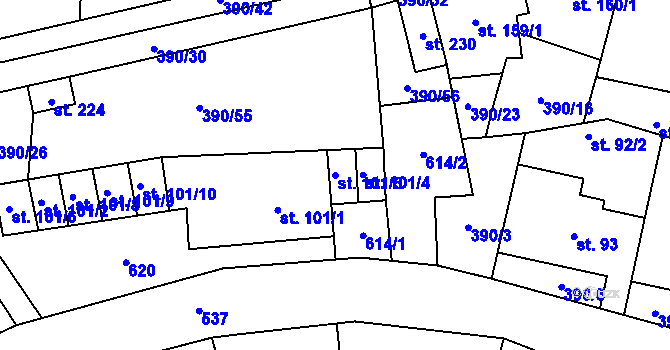 Parcela st. 101/5 v KÚ Verneřice u Hrobu, Katastrální mapa