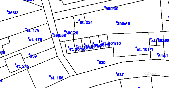 Parcela st. 101/8 v KÚ Verneřice u Hrobu, Katastrální mapa