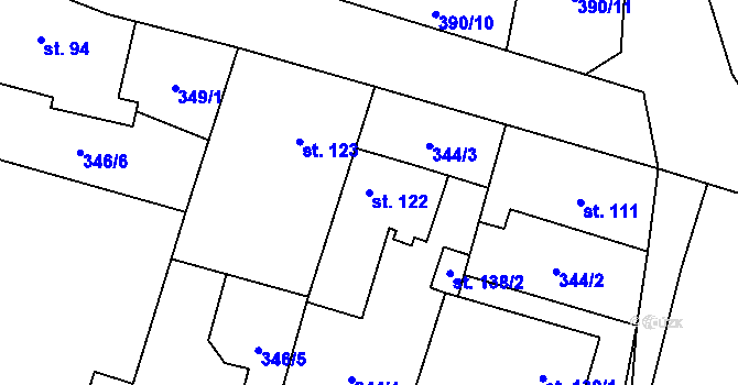 Parcela st. 122 v KÚ Verneřice u Hrobu, Katastrální mapa