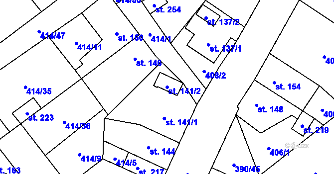 Parcela st. 141/2 v KÚ Verneřice u Hrobu, Katastrální mapa