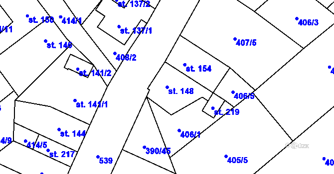 Parcela st. 148 v KÚ Verneřice u Hrobu, Katastrální mapa