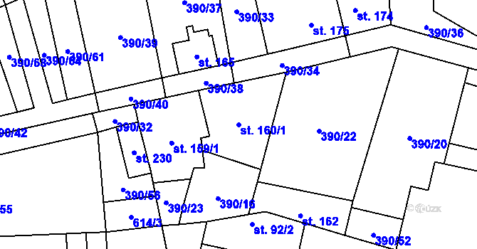Parcela st. 160/1 v KÚ Verneřice u Hrobu, Katastrální mapa