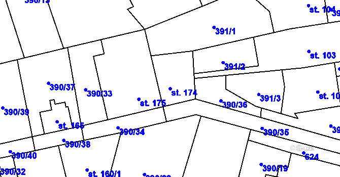 Parcela st. 174 v KÚ Verneřice u Hrobu, Katastrální mapa