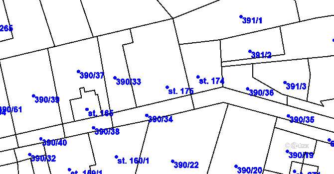 Parcela st. 175 v KÚ Verneřice u Hrobu, Katastrální mapa