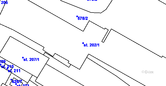 Parcela st. 202/1 v KÚ Verneřice u Hrobu, Katastrální mapa