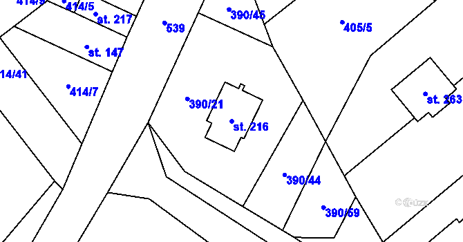 Parcela st. 216 v KÚ Verneřice u Hrobu, Katastrální mapa