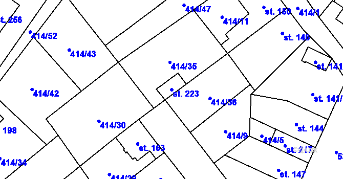 Parcela st. 223 v KÚ Verneřice u Hrobu, Katastrální mapa