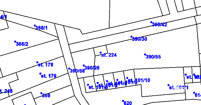 Parcela st. 224 v KÚ Verneřice u Hrobu, Katastrální mapa