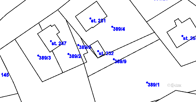 Parcela st. 232 v KÚ Verneřice u Hrobu, Katastrální mapa