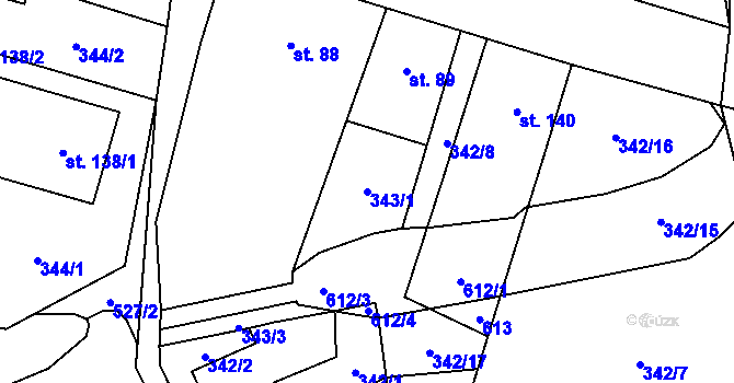 Parcela st. 343/1 v KÚ Verneřice u Hrobu, Katastrální mapa