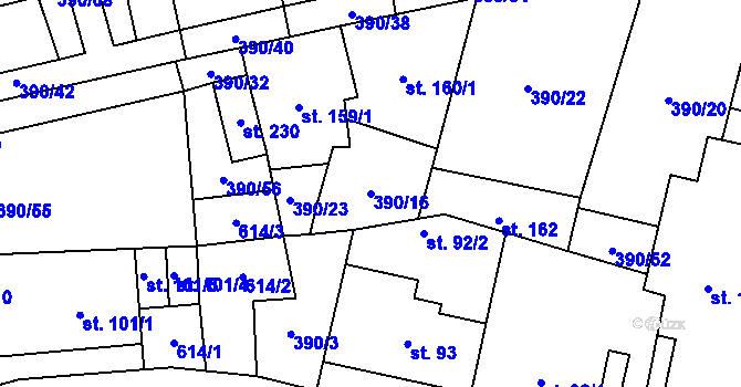 Parcela st. 390/16 v KÚ Verneřice u Hrobu, Katastrální mapa