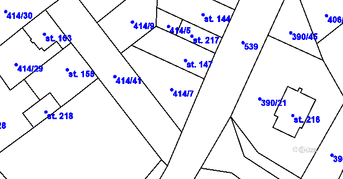 Parcela st. 414/7 v KÚ Verneřice u Hrobu, Katastrální mapa