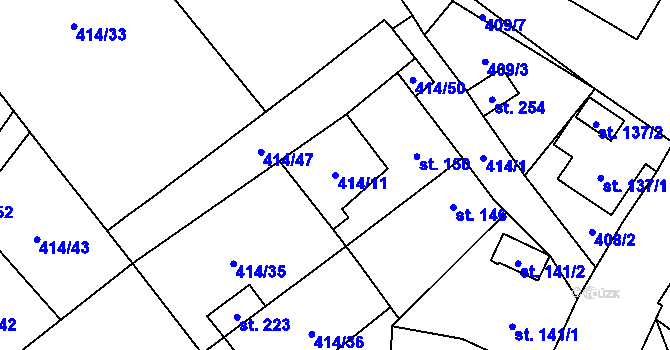 Parcela st. 414/11 v KÚ Verneřice u Hrobu, Katastrální mapa