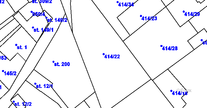 Parcela st. 414/22 v KÚ Verneřice u Hrobu, Katastrální mapa