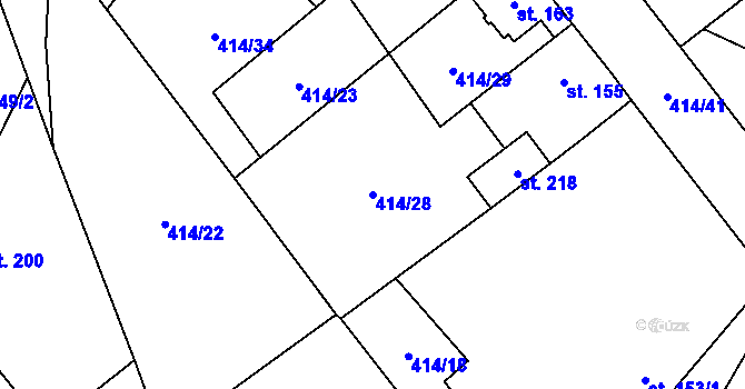 Parcela st. 414/28 v KÚ Verneřice u Hrobu, Katastrální mapa