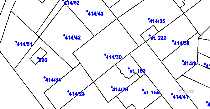 Parcela st. 414/30 v KÚ Verneřice u Hrobu, Katastrální mapa