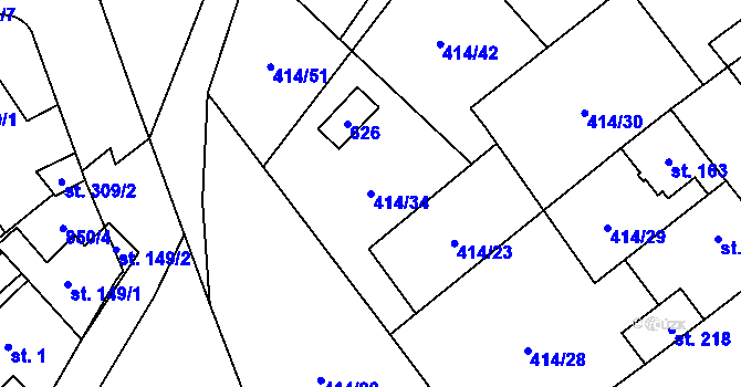 Parcela st. 414/34 v KÚ Verneřice u Hrobu, Katastrální mapa