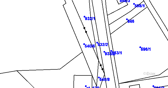 Parcela st. 540/6 v KÚ Verneřice u Hrobu, Katastrální mapa