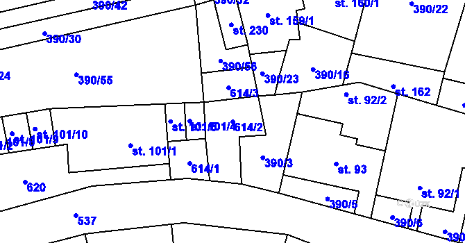Parcela st. 614/2 v KÚ Verneřice u Hrobu, Katastrální mapa