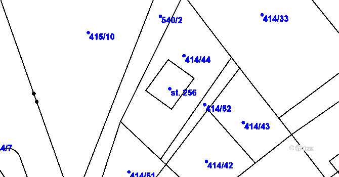 Parcela st. 256 v KÚ Verneřice u Hrobu, Katastrální mapa