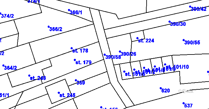 Parcela st. 390/58 v KÚ Verneřice u Hrobu, Katastrální mapa