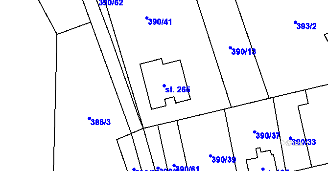 Parcela st. 265 v KÚ Verneřice u Hrobu, Katastrální mapa