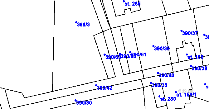Parcela st. 390/68 v KÚ Verneřice u Hrobu, Katastrální mapa