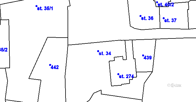 Parcela st. 34 v KÚ Hrobce, Katastrální mapa