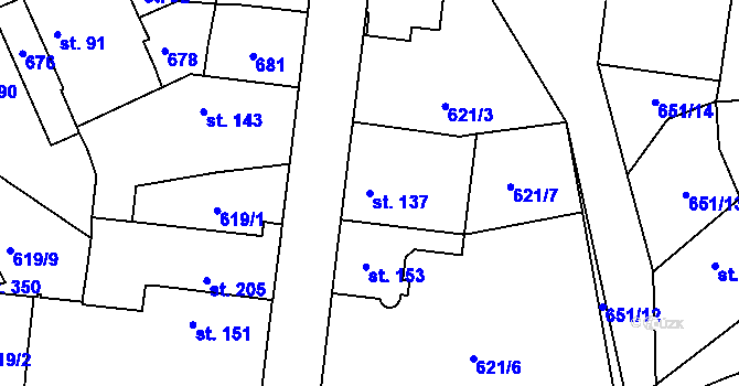 Parcela st. 137 v KÚ Hrobce, Katastrální mapa