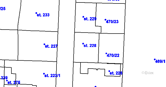 Parcela st. 228 v KÚ Hrobce, Katastrální mapa